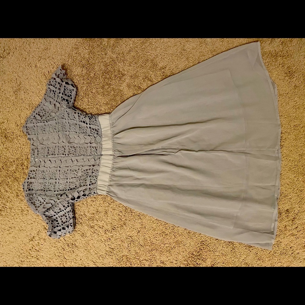Grey lace and chiffon cocktail dress
